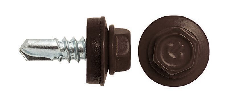 Саморез 4,2х16 RAL 8017 (коричневый шоколад) с прессшайбой со сверлом